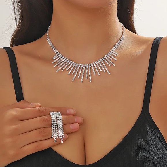 Rhinestone Crystal Necklace & Earring Set - Picture 2 of 4